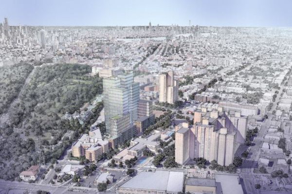 A rendering of 960 Franklin Avenue with the Brooklyn Botanic Garden at left.